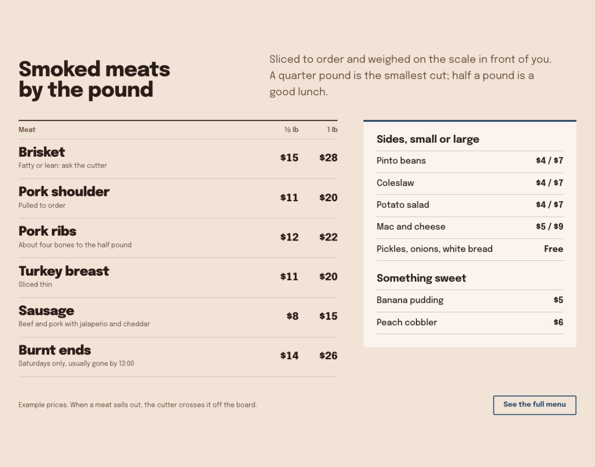 LT BBQ design: meats section
