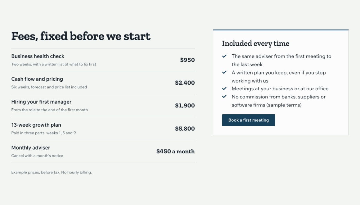 LT Business design: fees section