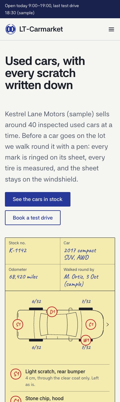 LT Carmarket design on a phone