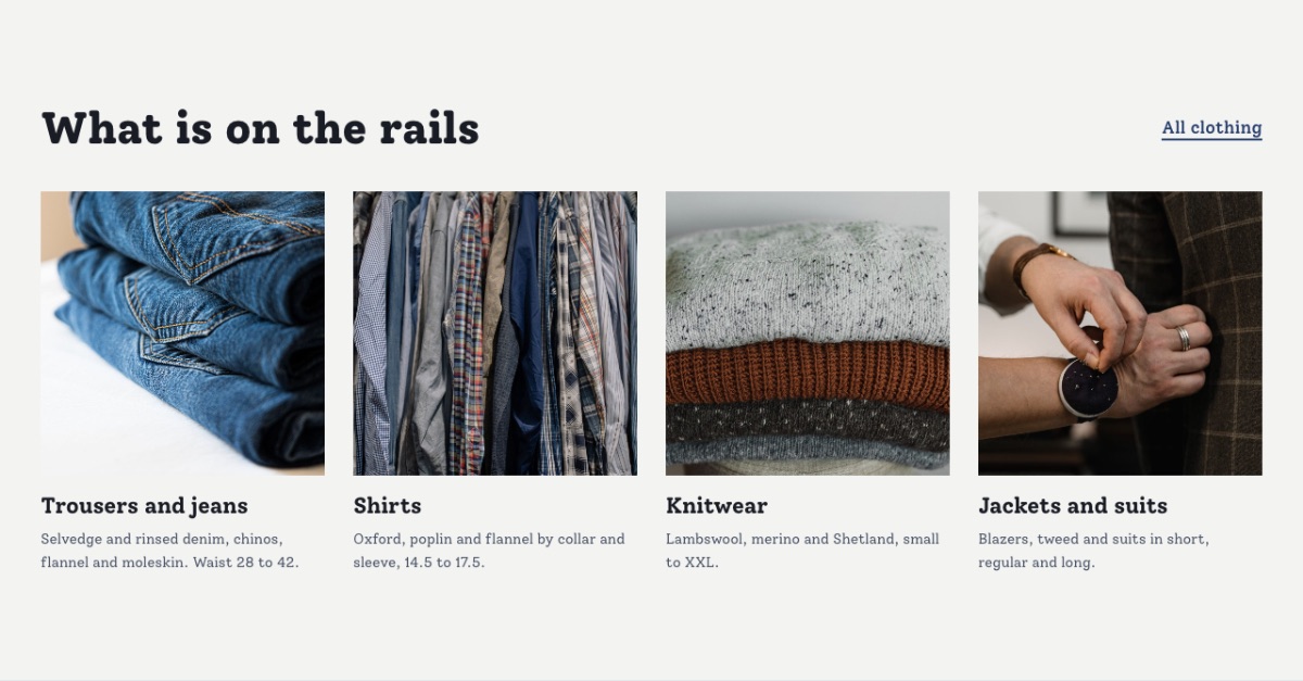 LT Clothes Shop design: collections section