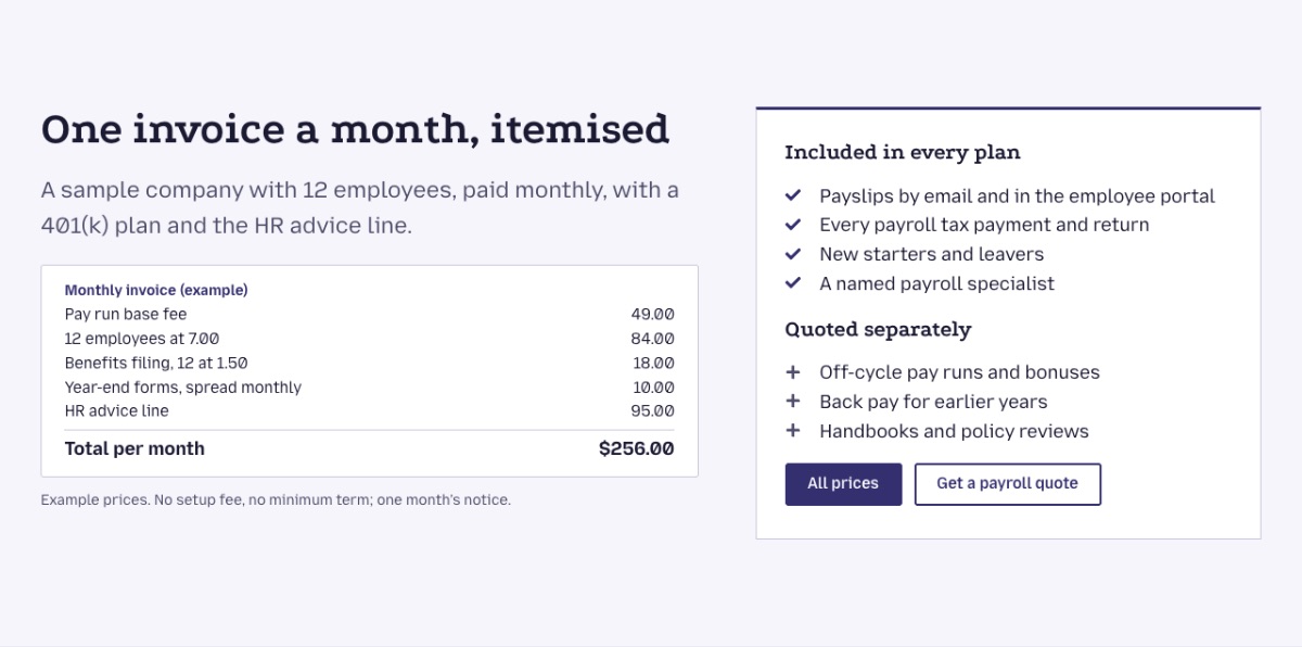 LT Company design: prices section