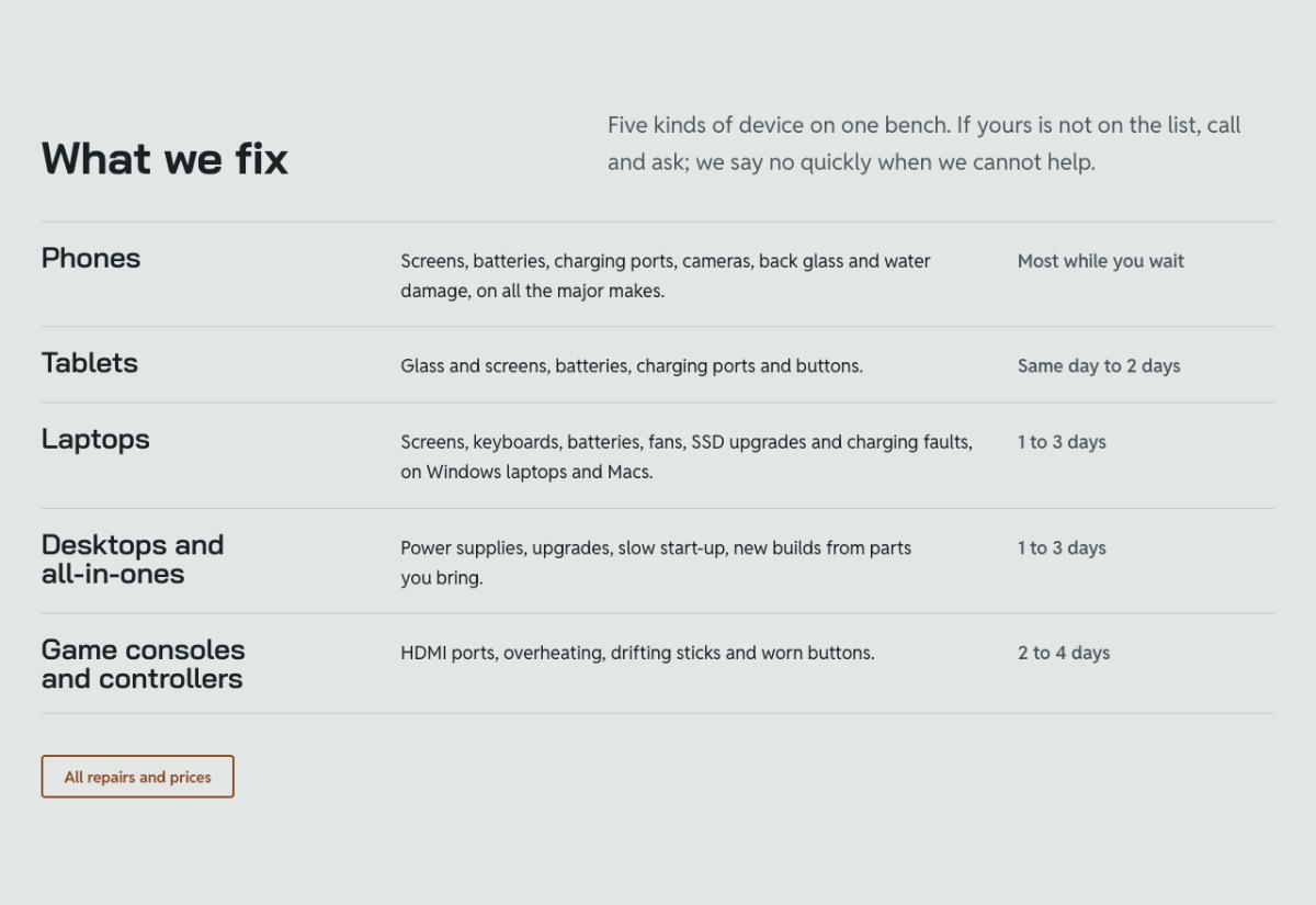 LT CoRepair design: devices section
