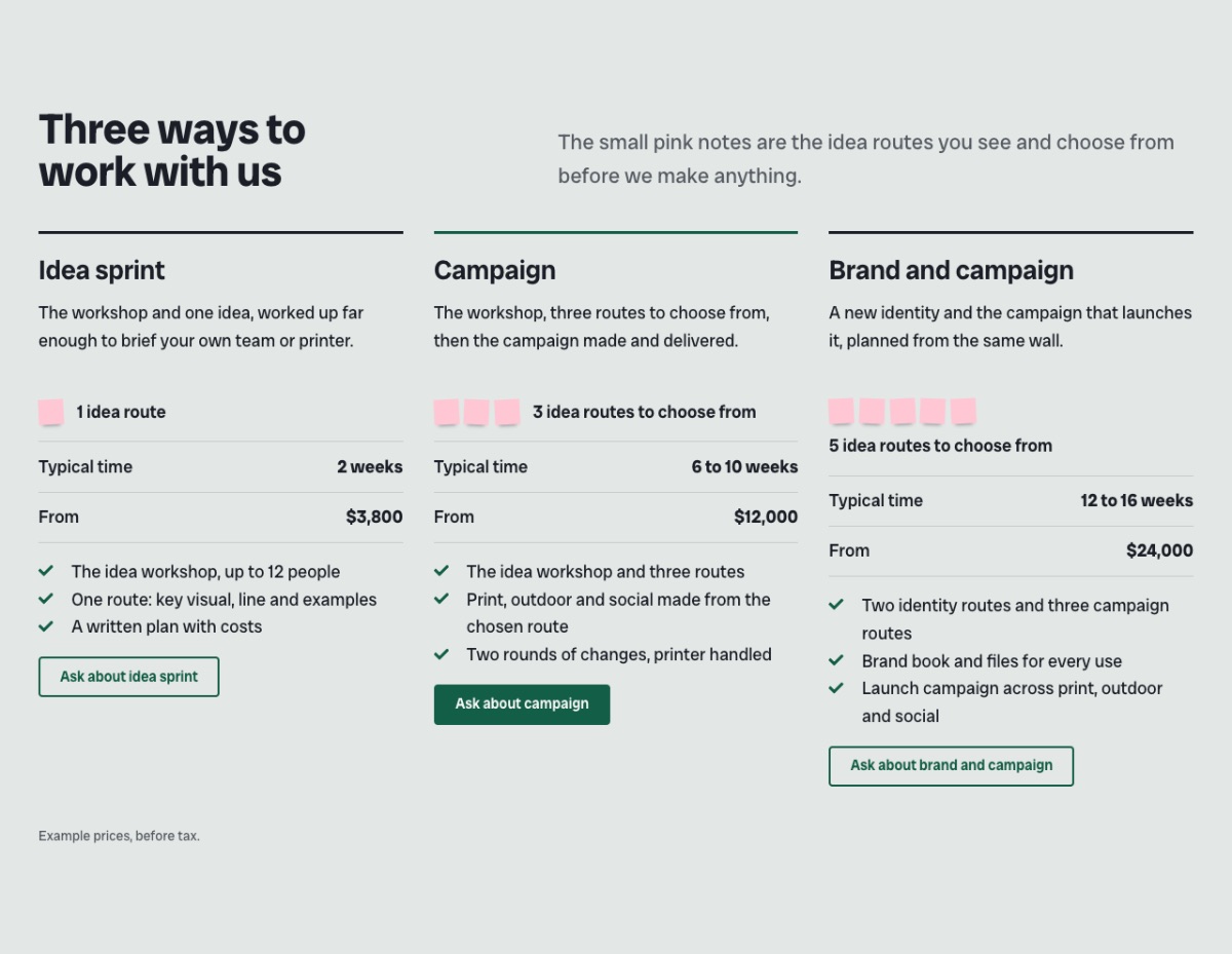 LT Creato design: packages section
