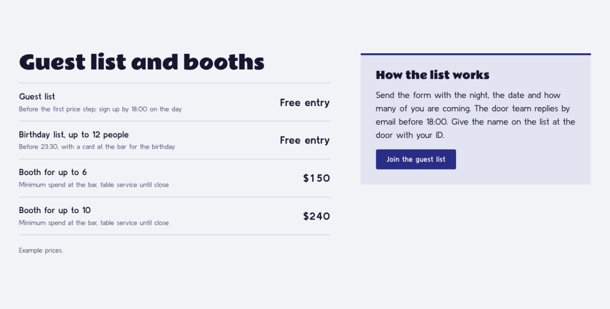 LT Disco design: guestlist section