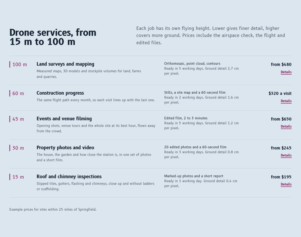 LT Drones design: services section