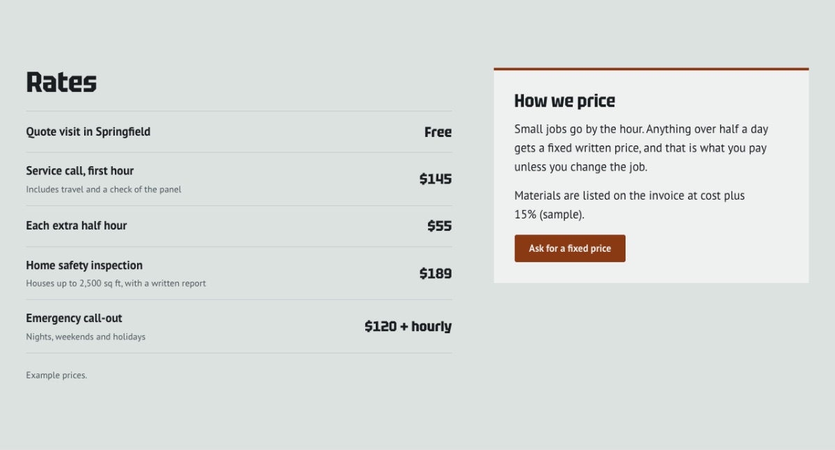 LT Electric design: rates section