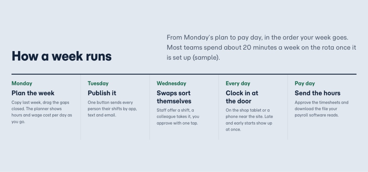 LT eService design: week section
