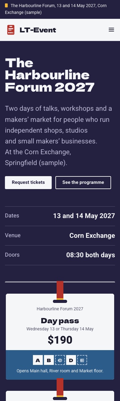 LT Events design on a phone