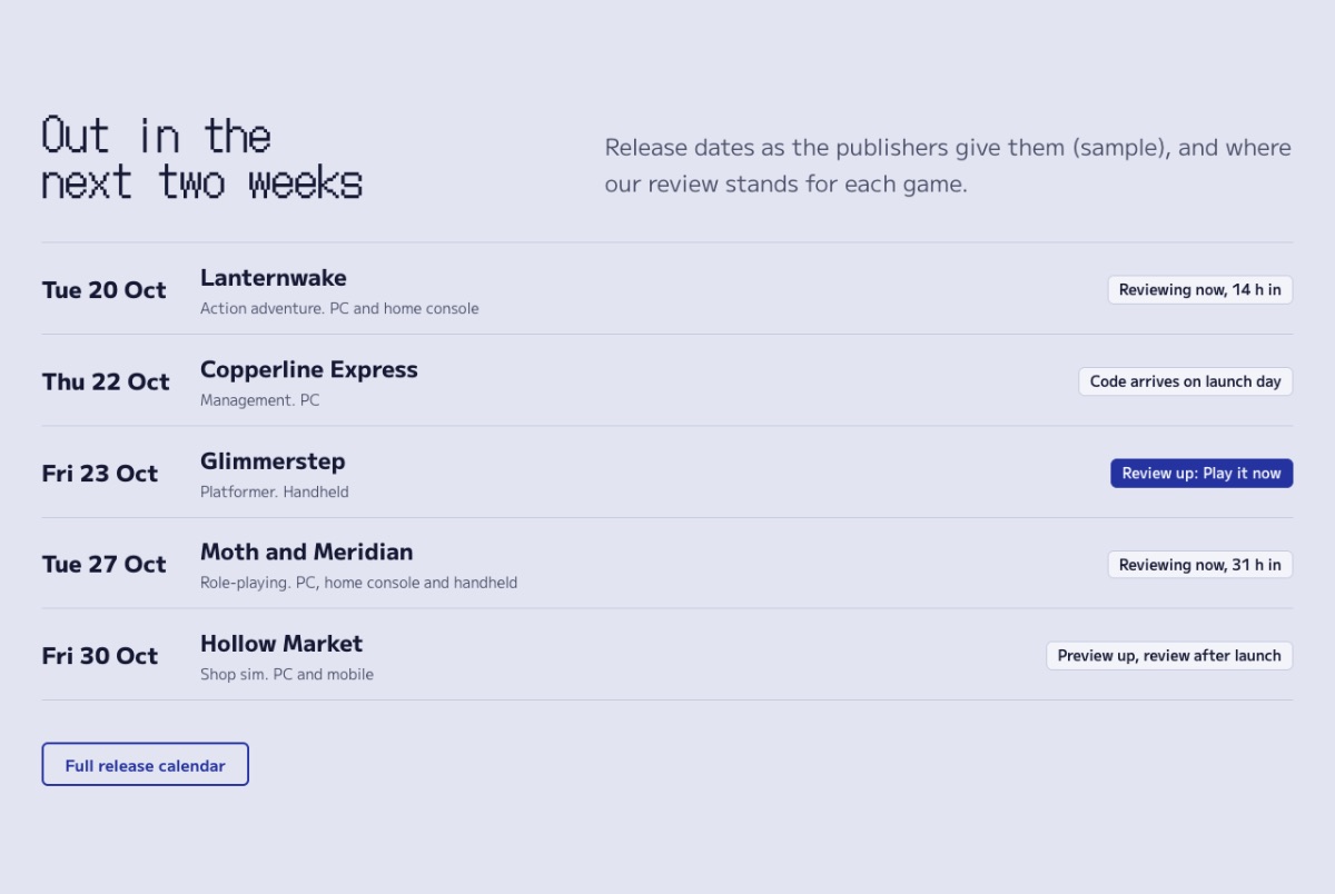 LT Game design: releases section