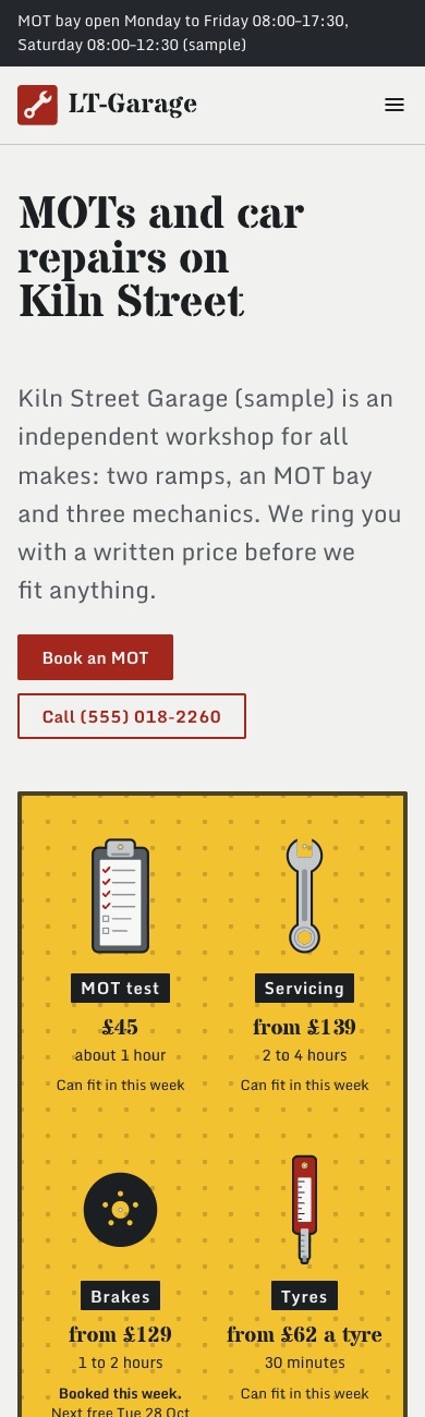 LT Garage design on a phone