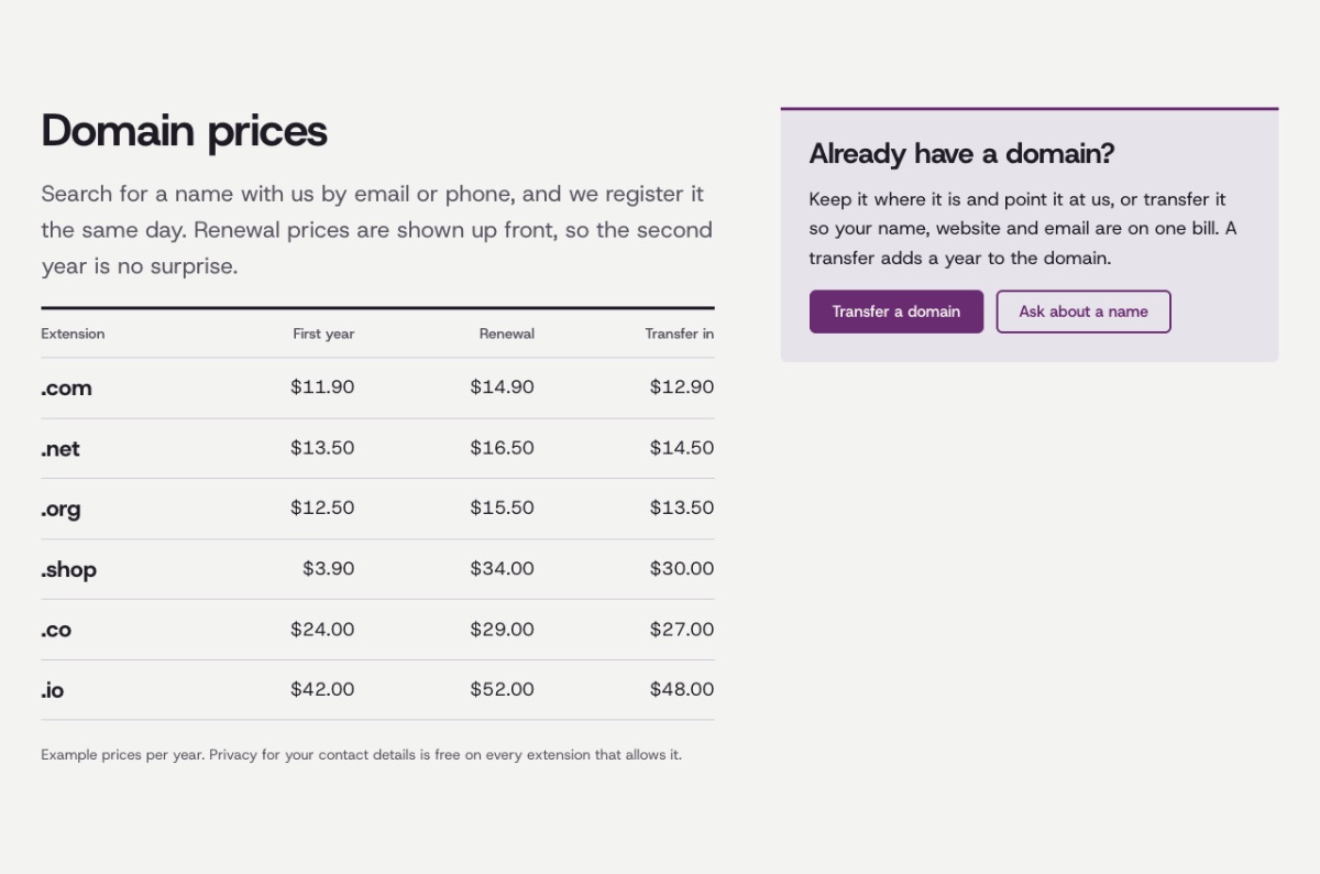 LT Hosting design: domains section