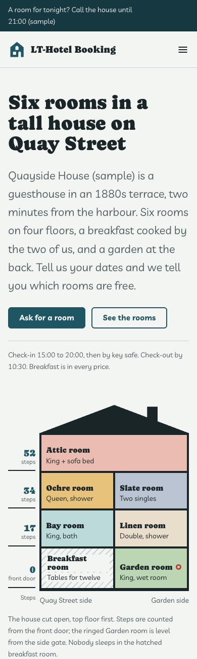 LT Hotel Booking design on a phone