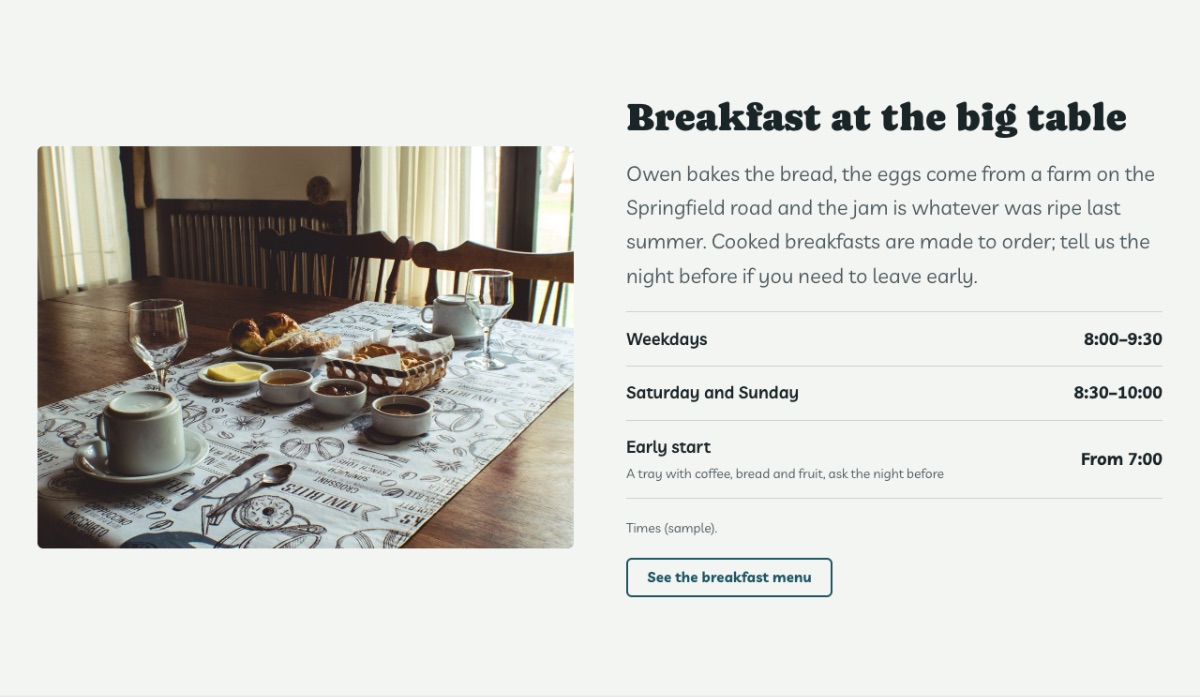 LT Hotel Booking design: breakfast section