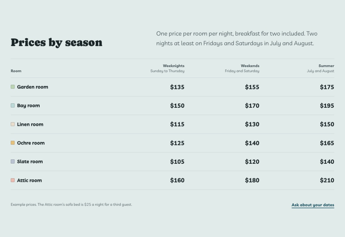 LT Hotel Booking design: prices section