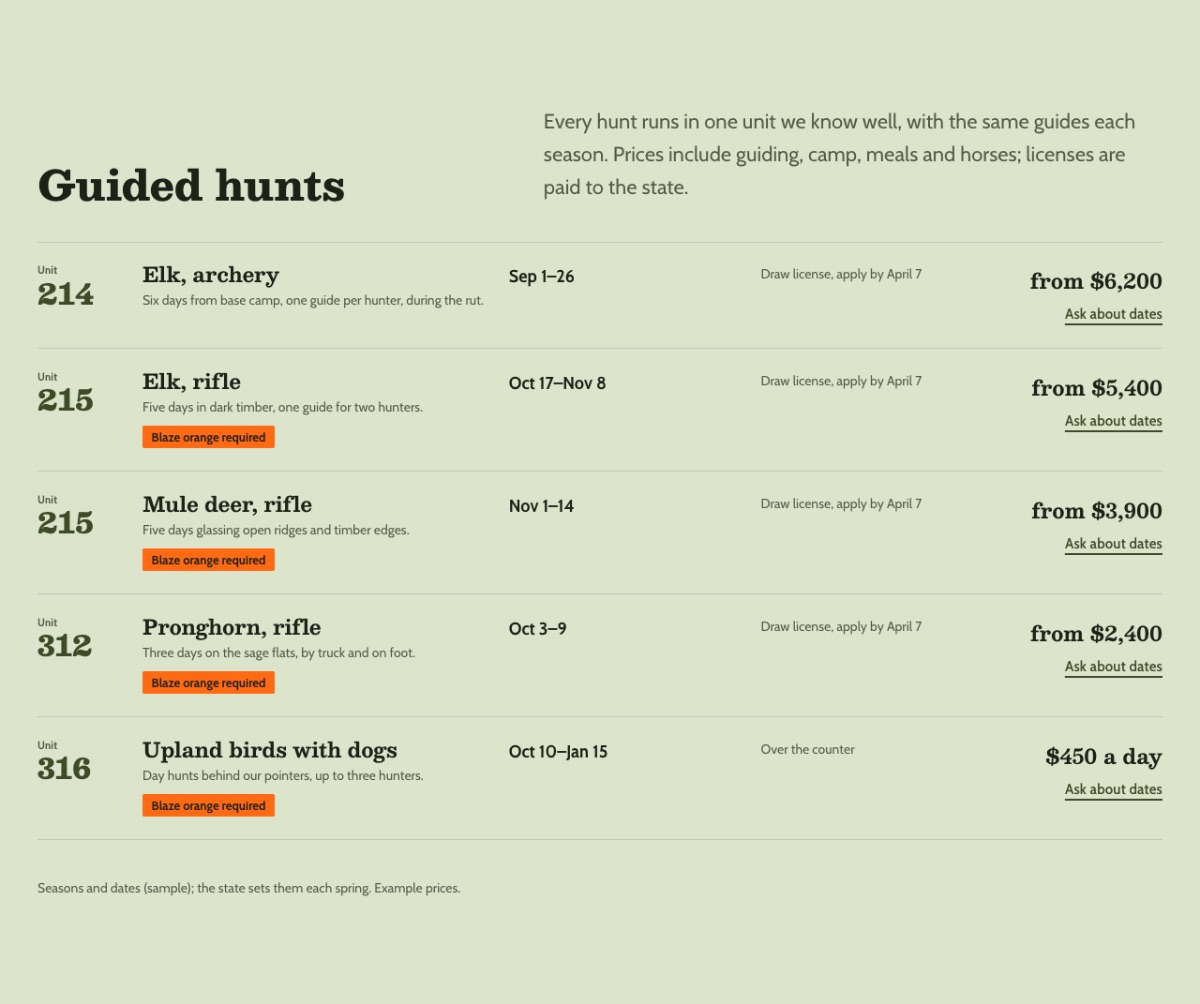 LT Hunting design: hunts section