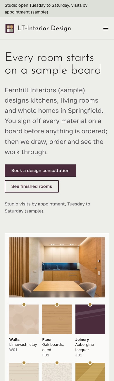 LT Interior Design design on a phone
