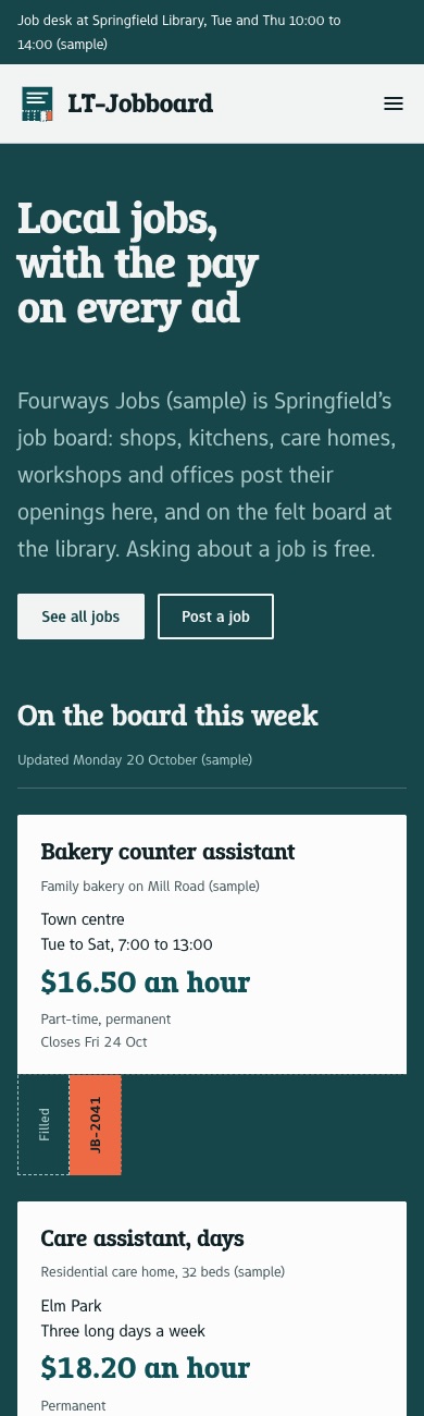 LT Jobboard design on a phone