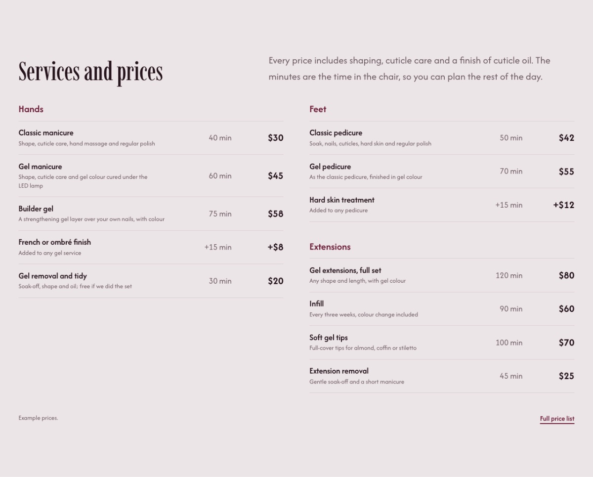 LT Nail design: services section