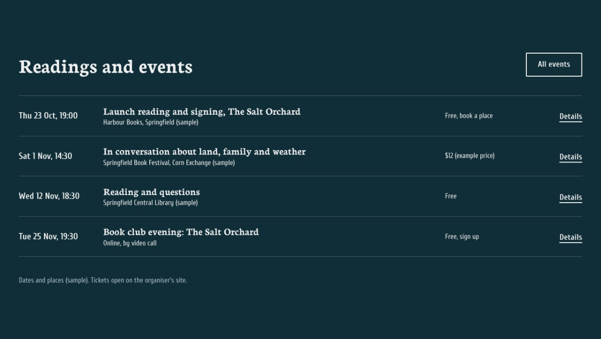 LT Novel design: events section