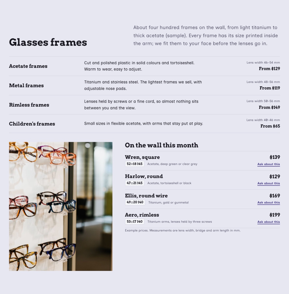LT Optik design: frames section