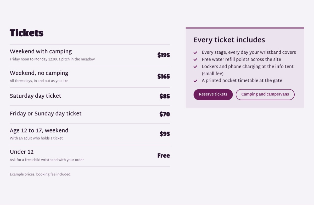 LT Party design: tickets section