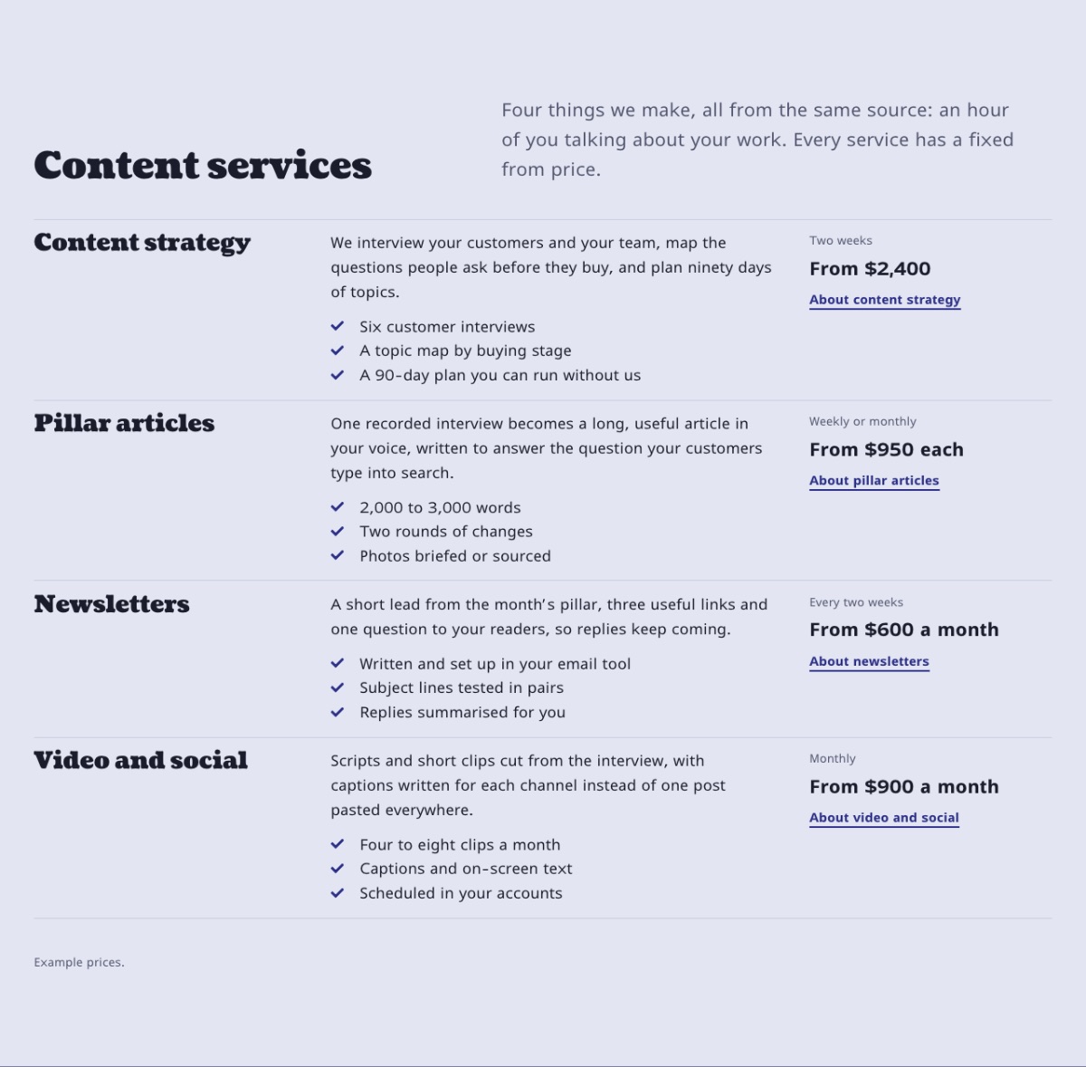 LT Paste design: services section