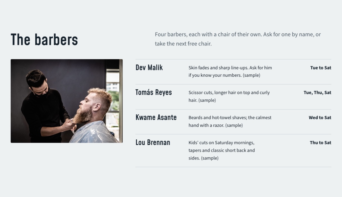 LT Perook design: barbers section