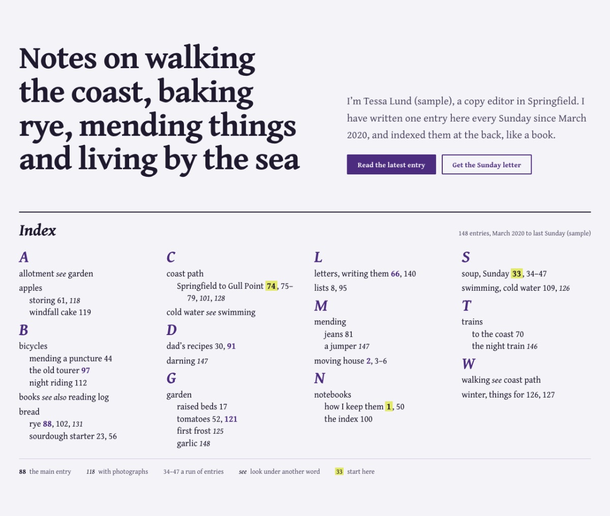 LT Personal design: index section