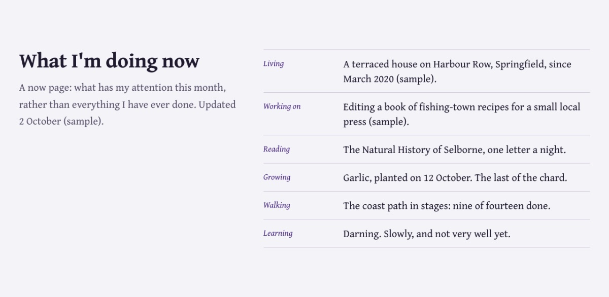 LT Personal design: now section