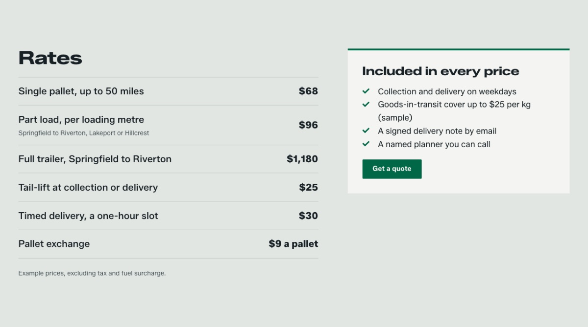 LT ProTrans design: rates section
