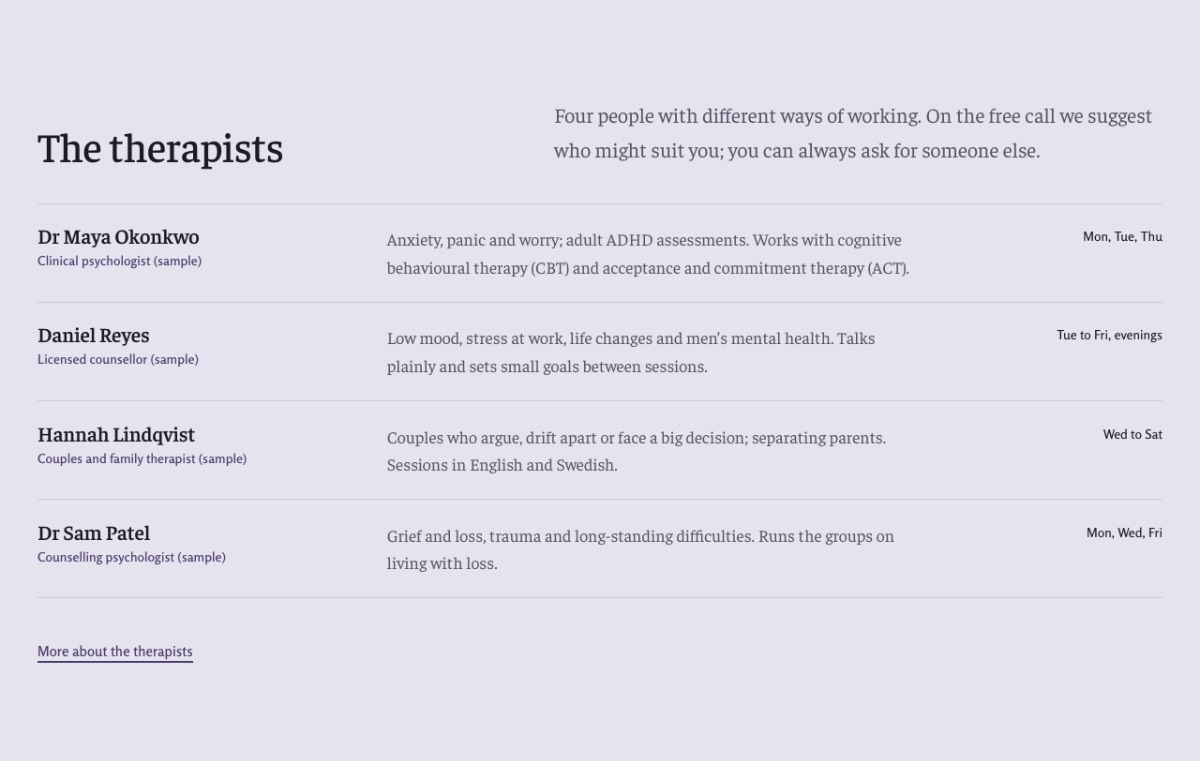LT Psychex design: therapists section