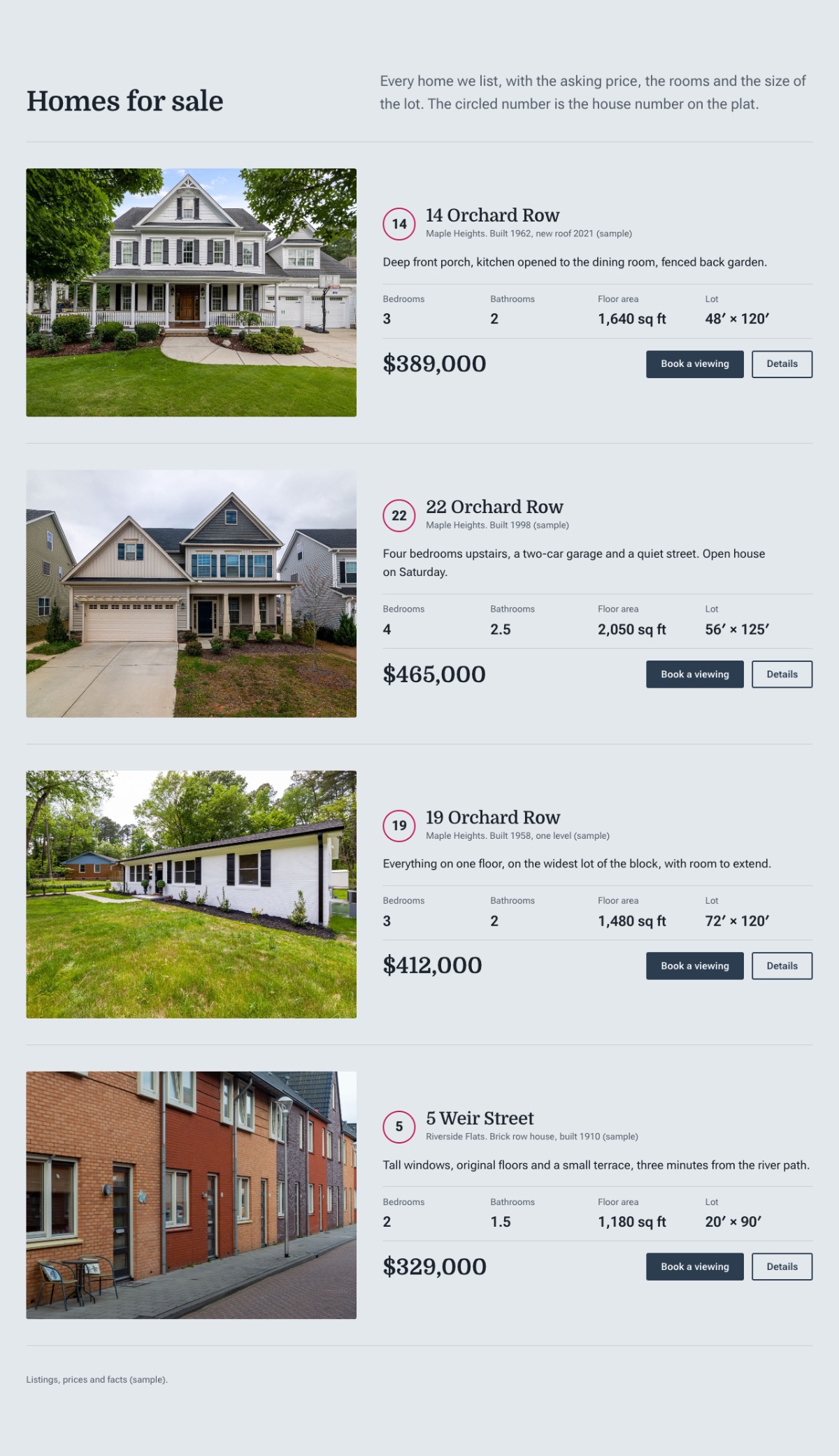 LT Real Estate design: homes section