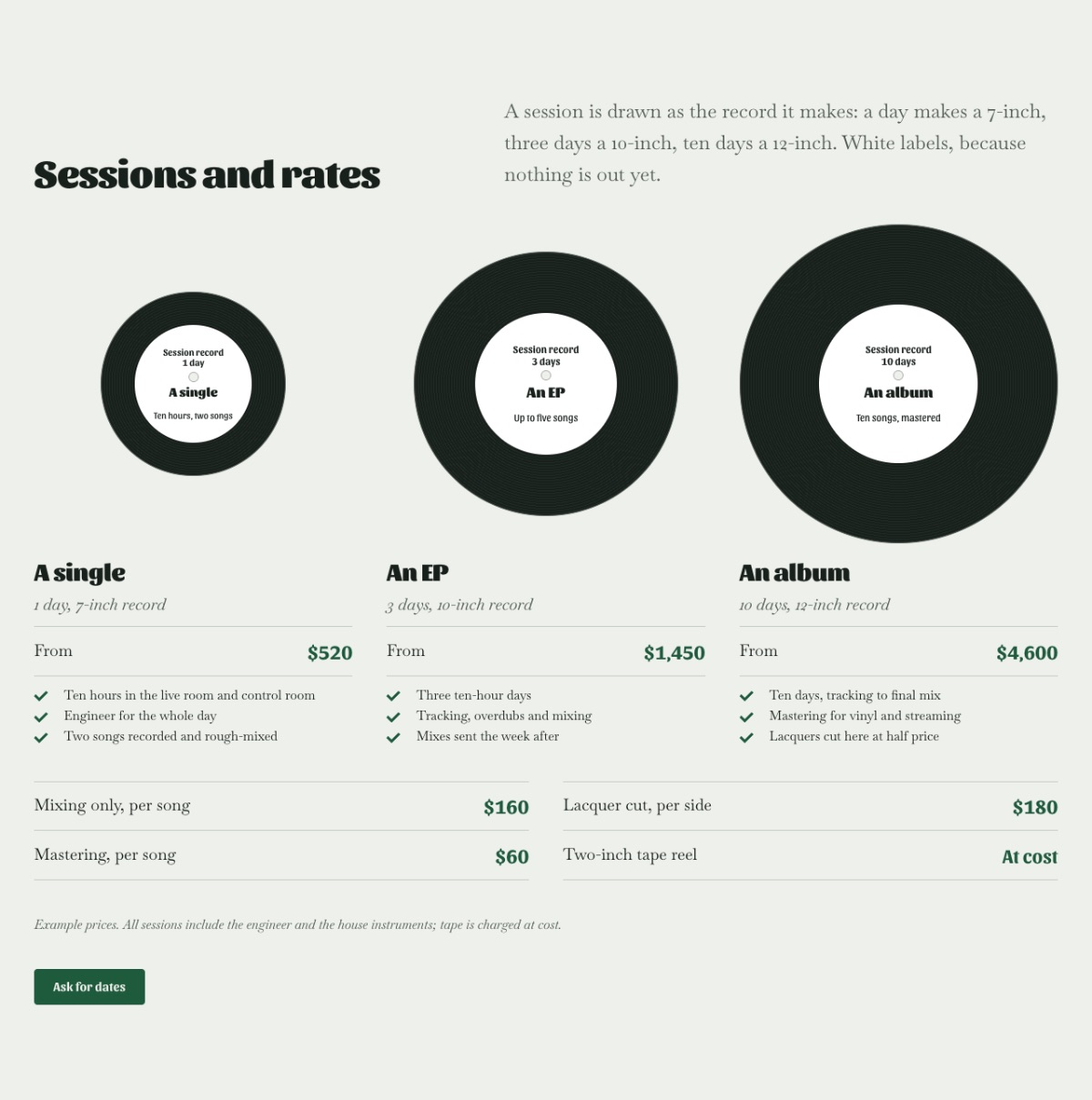 LT Recoric design: sessions section