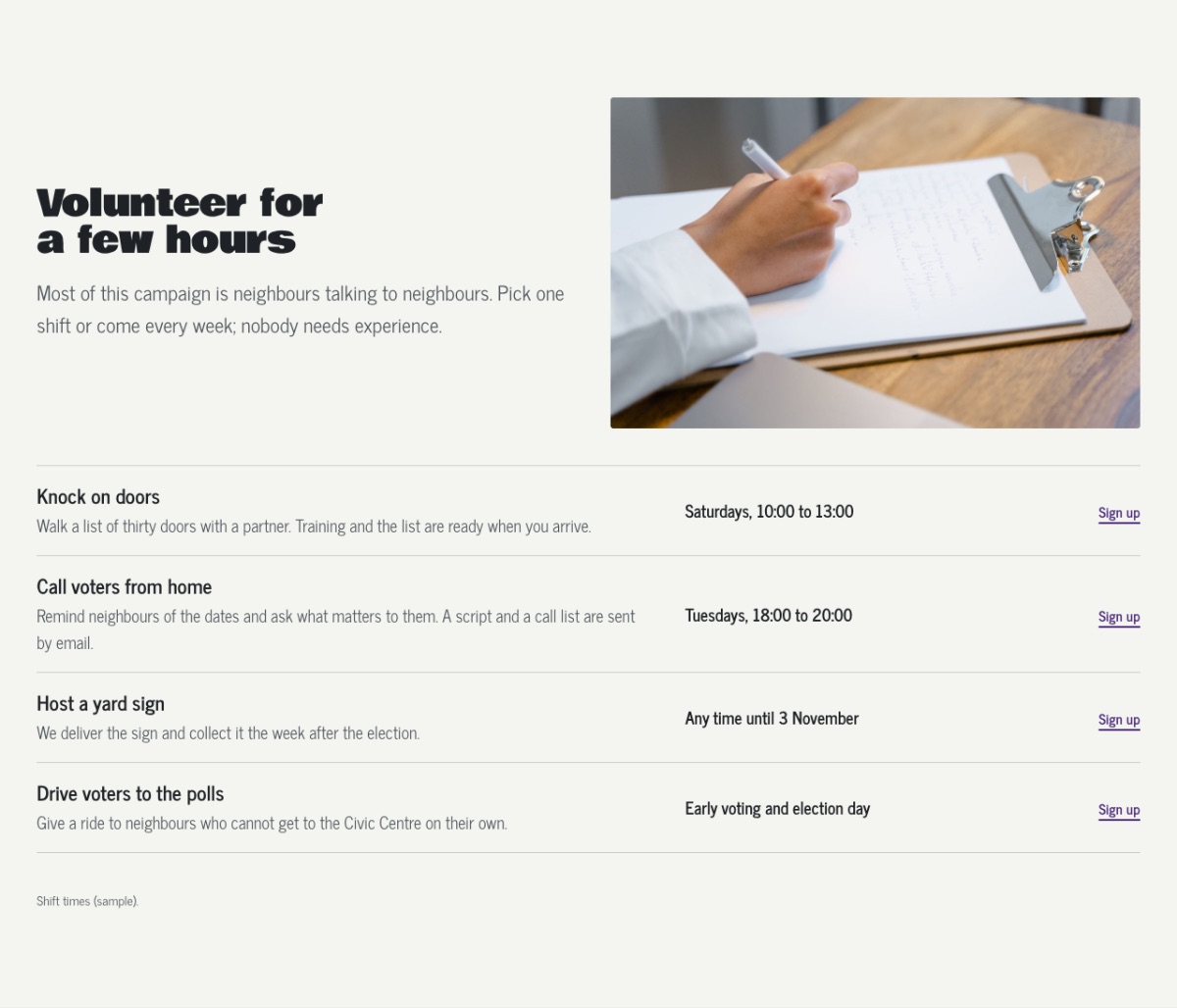 LT Resan design: volunteer section