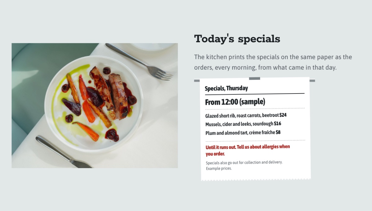 LT Restaurant design: specials section