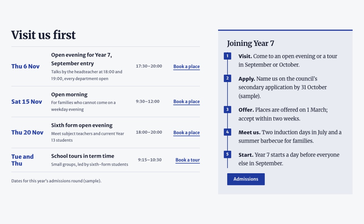 LT School design: admissions section