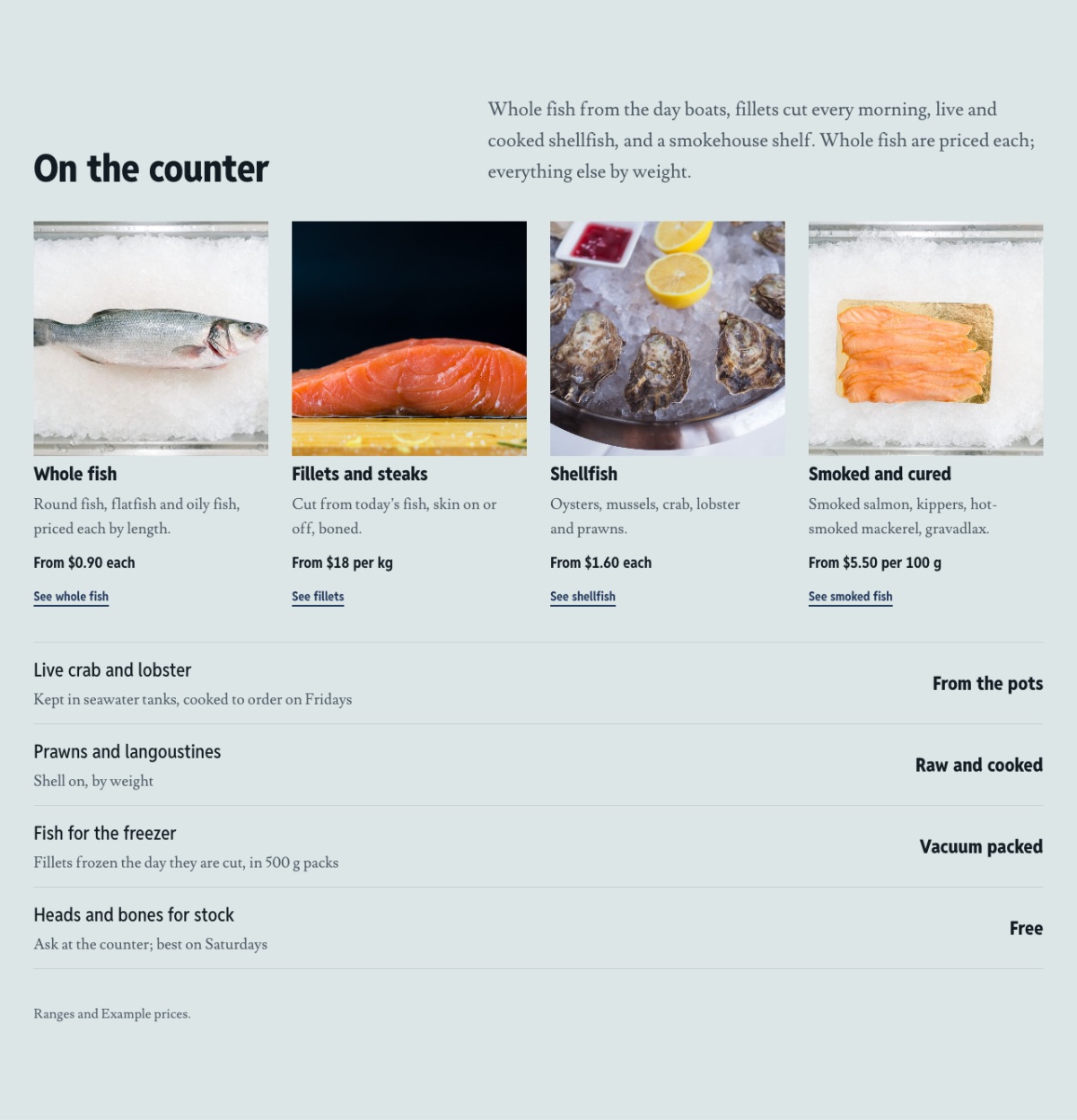 LT Seafood design: counter section