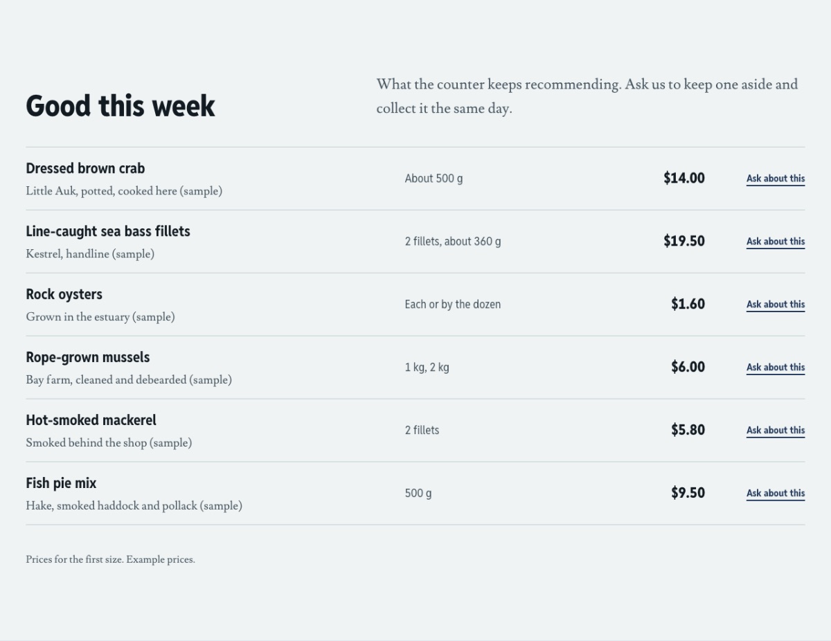 LT Seafood design: featured section