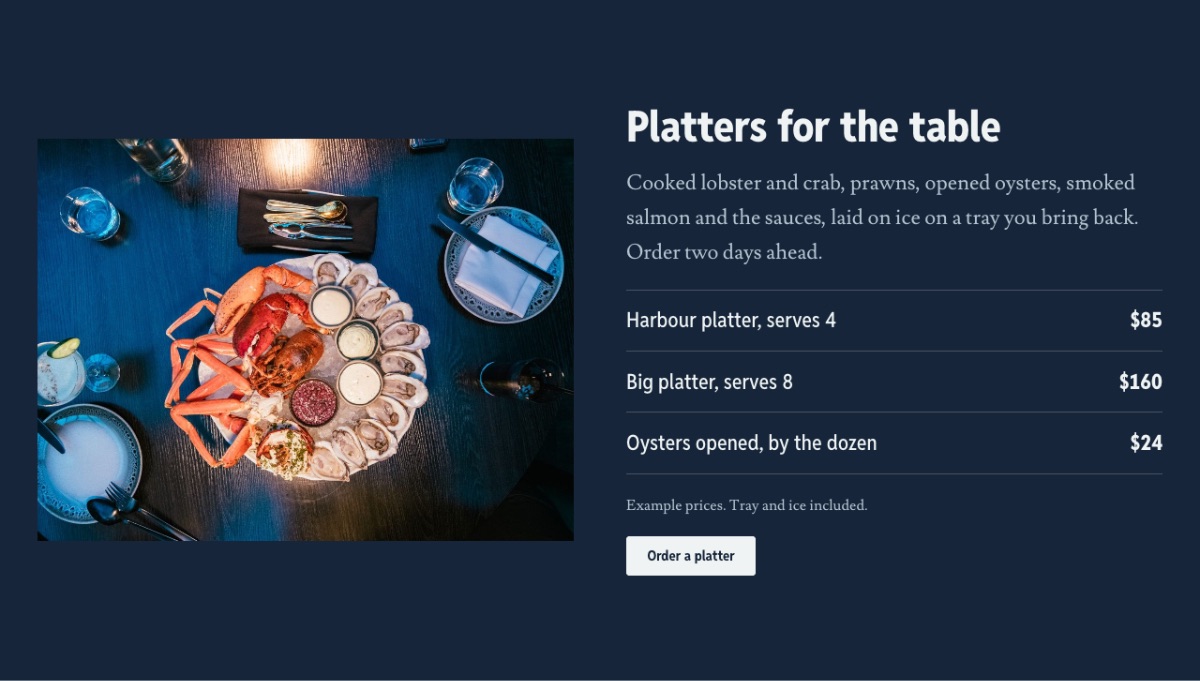 LT Seafood design: platters section