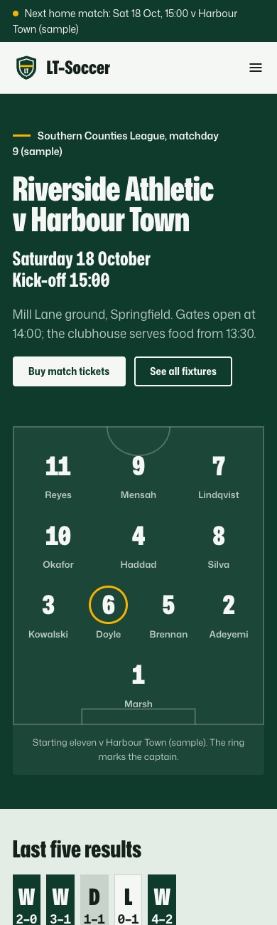 LT Soccer design on a phone