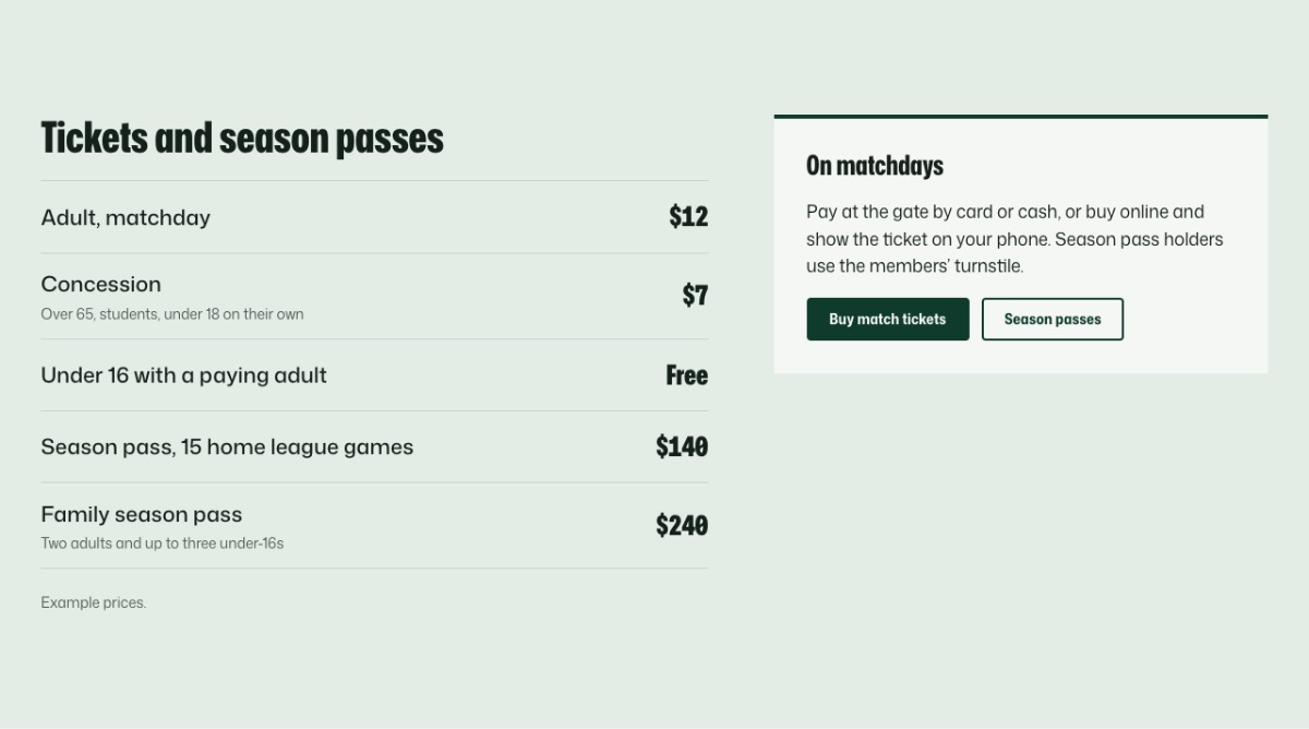 LT Soccer design: tickets section