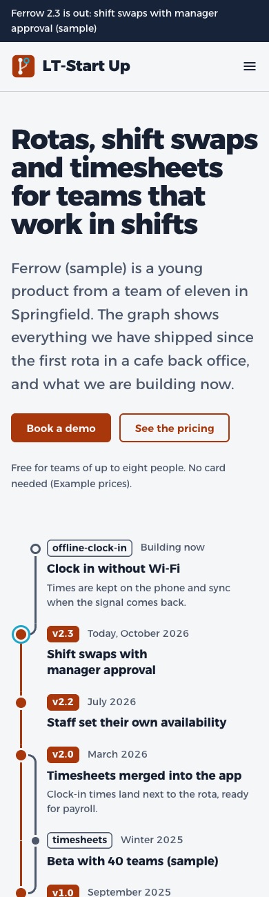 LT Start Up design on a phone