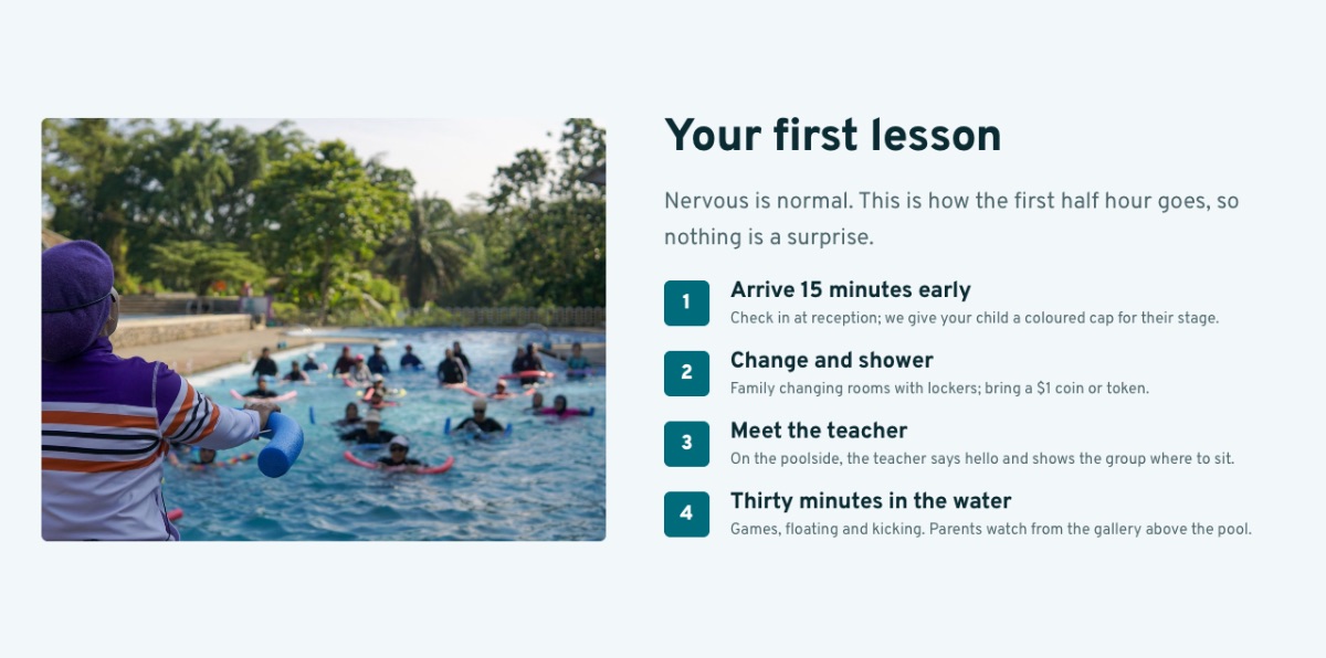 LT Swim design: first lesson section