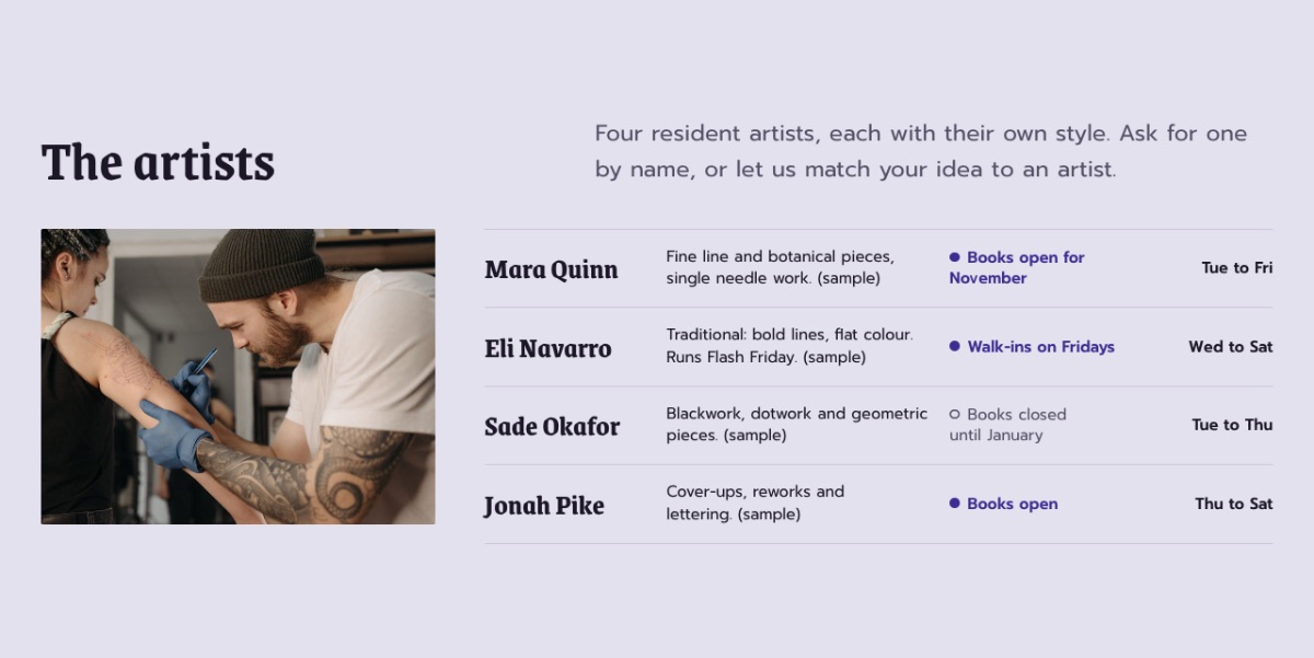 LT Tattoo design: artists section
