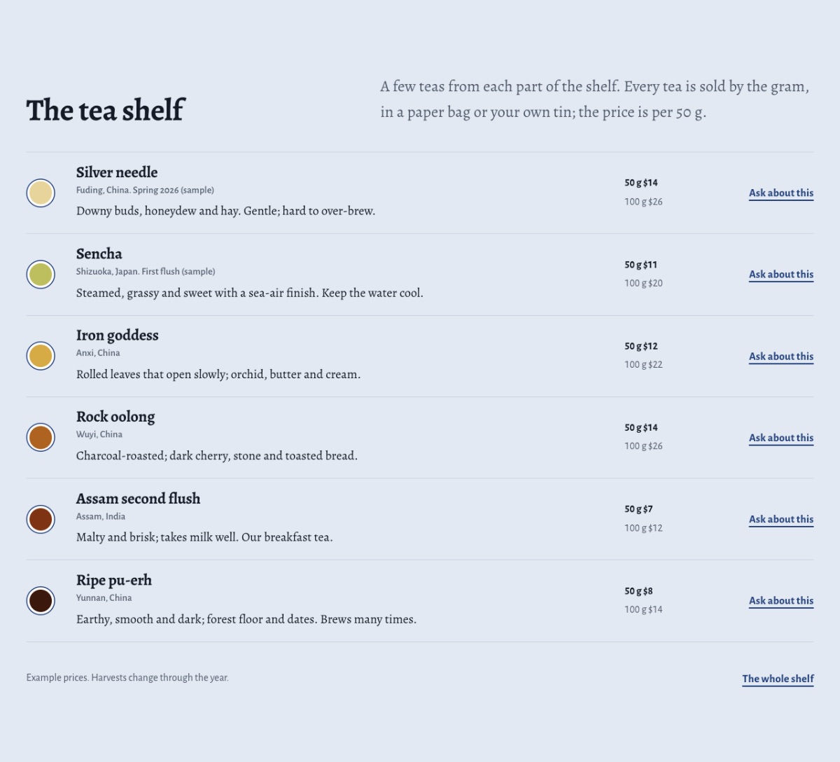 LT Tea design: teas section