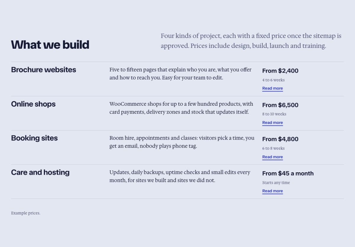 LT Web Design design: services section