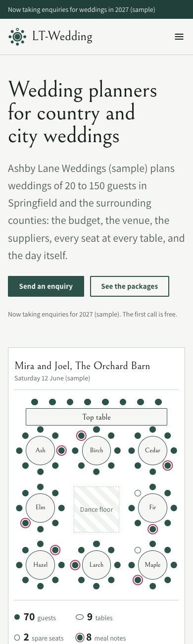 LT Wedding design on a phone