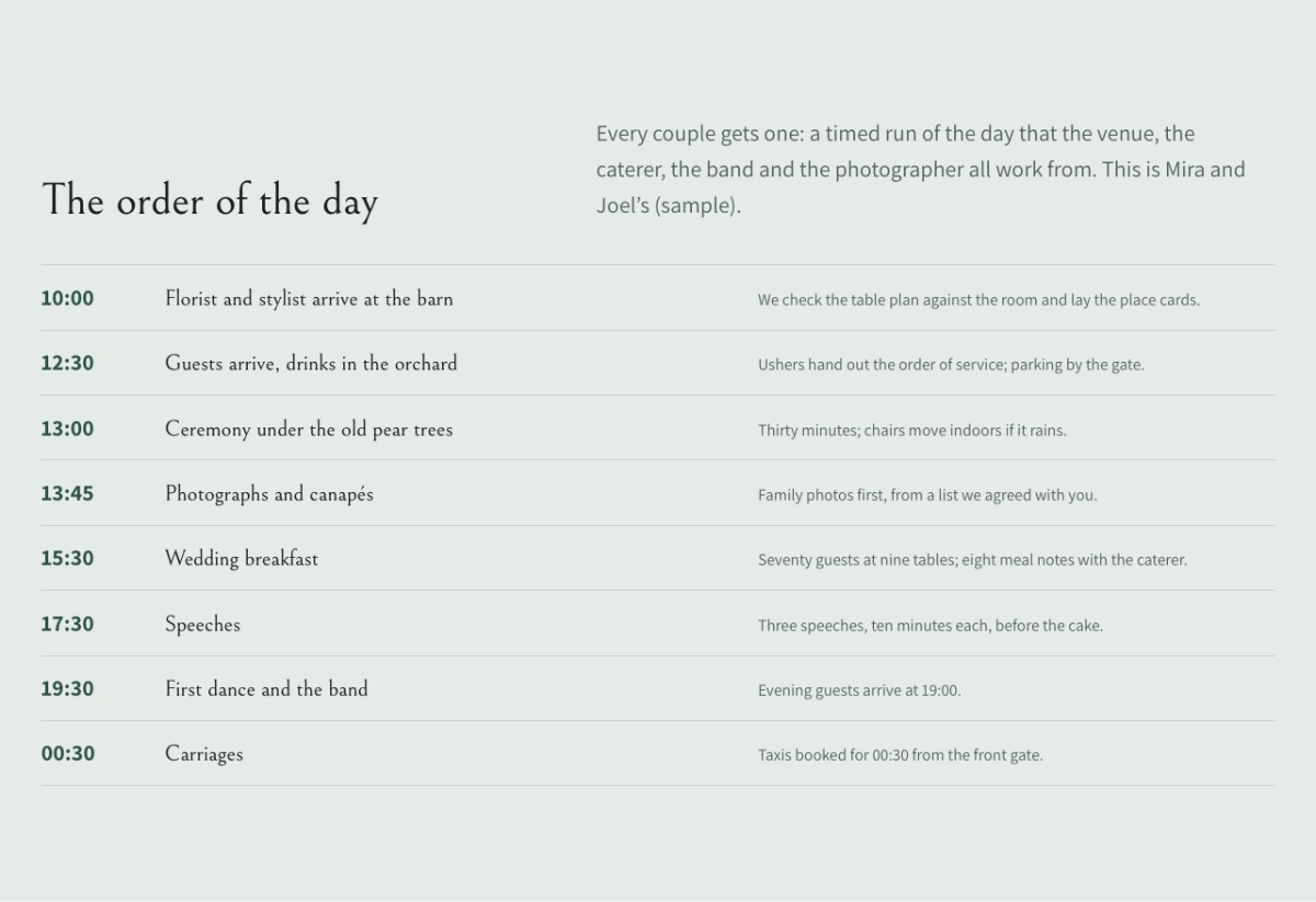 LT Wedding design: day section