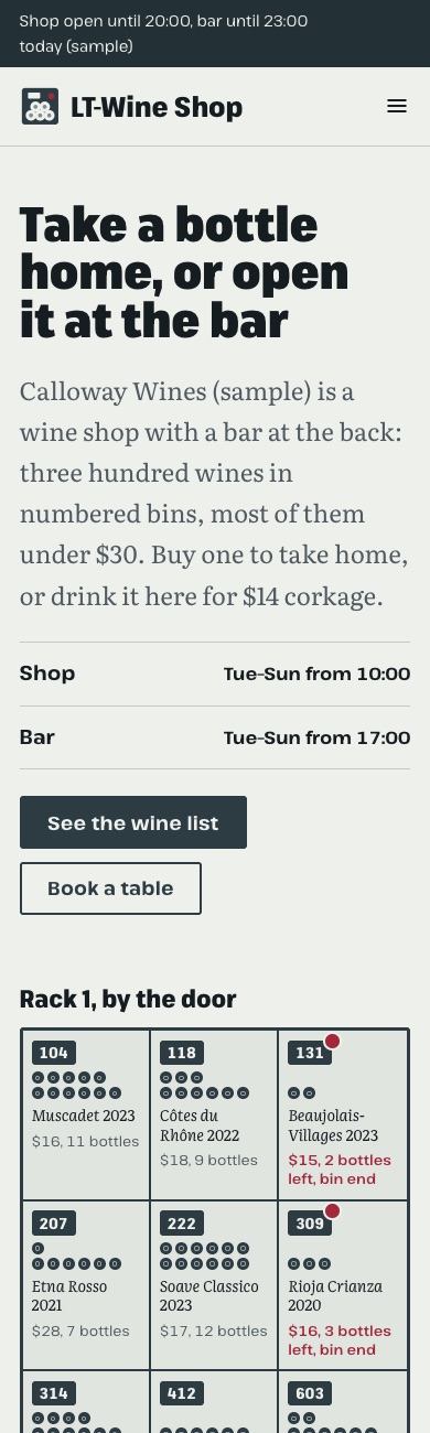 LT Wine Shop design on a phone