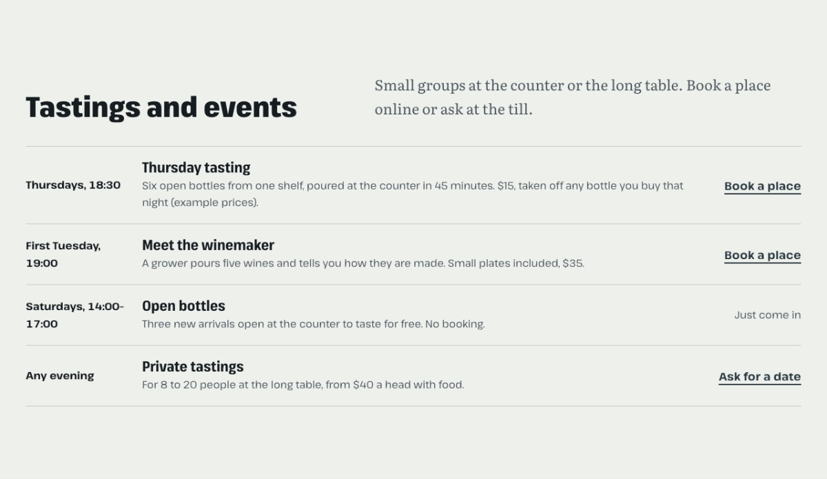 LT Wine Shop design: tastings section